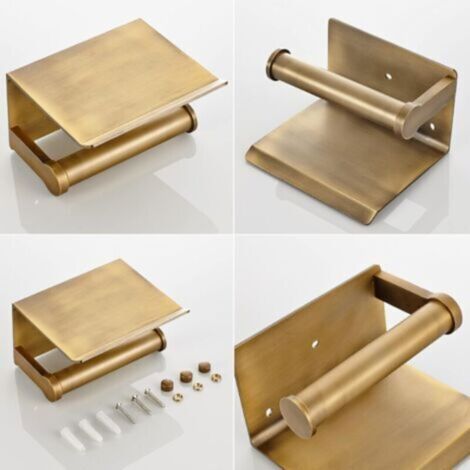 Toilettenpapierhalter mit Ablage, wandmontierter Toilettenpapierhalter mit Ablagefach, 3M-Klebeband, Aluminium (Goldbronze)