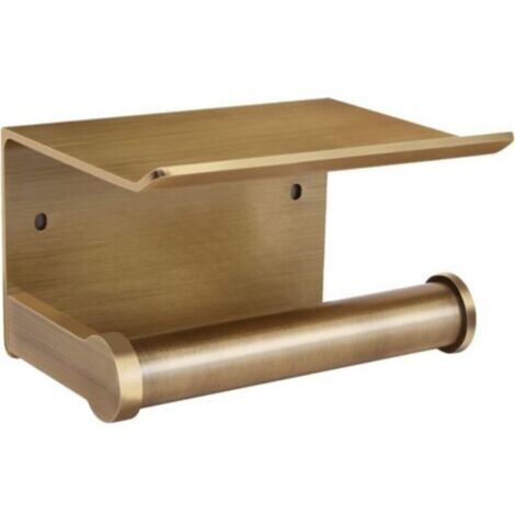 Toilettenpapierhalter mit Ablage, wandmontierter Toilettenpapierhalter mit Ablagefach, 3M-Klebeband, Aluminium (Goldbronze)