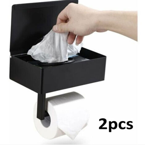 Toilettenpapierhalter mit Feuchttücherbox Edelstahl Klopapierhalter Wandhalterung Rollenhalter für WC Badezimmer Küche Schwarz(2pcs)