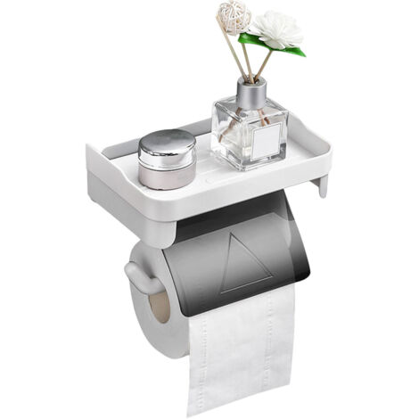 Toilettenpapierhalter mit Klebeschale, kein Bohren erforderlich, für Küche und Bad – Grau/ABS