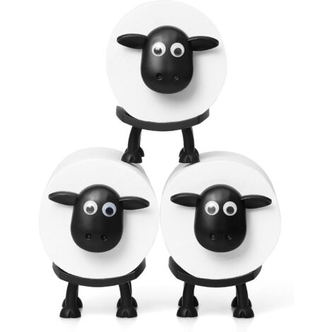 Toilettenpapierhalter mit Schafmotiv – lustiger Toilettenpapierhalter, freistehendes Badezimmer-Set – 3D-gedruckter Toilettenpapierhalter mit schwarzem Schafmotiv – 3er-Set