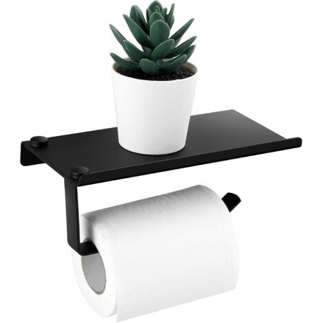 Toilettenpapierhalter, SUS 304 Edelstahl-Rollenpapierhalter, selbstklebender Kleber und Wandmontage (schwarz)