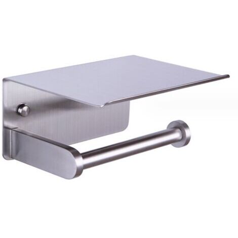 Toilettenpapierhalter, Wand-Toilettenpapierhalter mit Ablage, selbstklebend, Aluminium (Silber)
