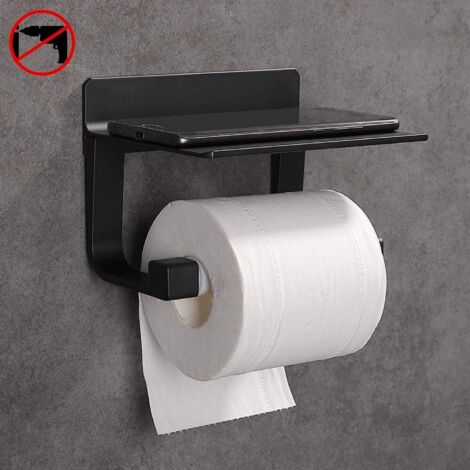 Toilettenpapierhalter, Wandmontage, selbstklebend, schwarzes Aluminium