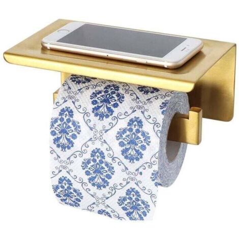 Toilettenpapierhalter Wandmontage Toilettenpapierhalter ohne Bohren Edelstahl mit Ablage, selbstklebend oder Wandmontage oder Gold