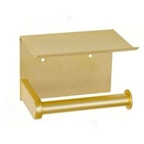 Toilettenpapierhalter, Wandmontierter Toilettenpapierhalter mit Ablage, selbstklebend, Aluminium (Gold)