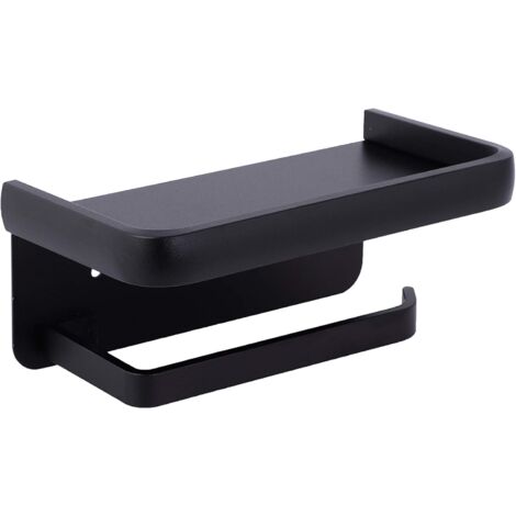 Toilettenpapierhalter zur Wandmontage, Rollenpapierhalter aus Aluminium, Toilettenpapierhalter mit Ablagefach, Schwarz