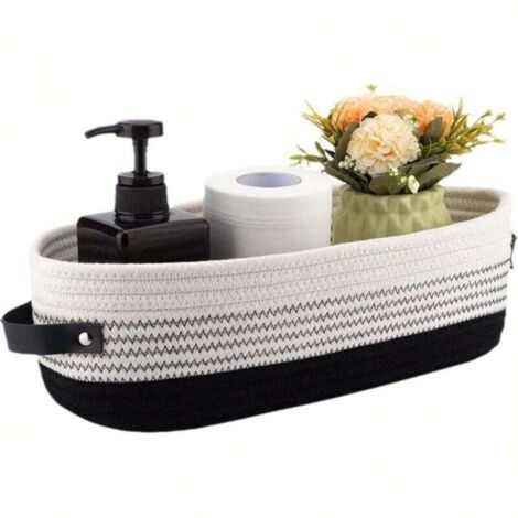 Toilettenpapierkorb, oval, Ledergriff, Baumwollseil, Badezimmerkorb, grau