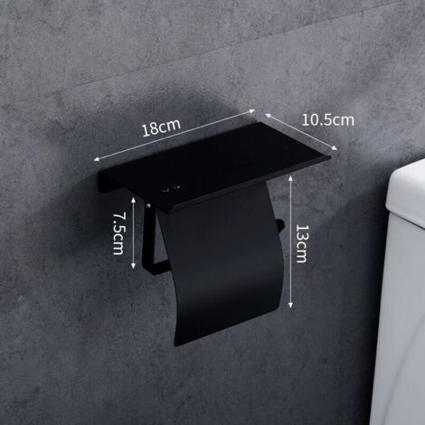 Toilettenpapierrollenhalter mit Ablage zum Anschrauben oder Bohren, schwarz