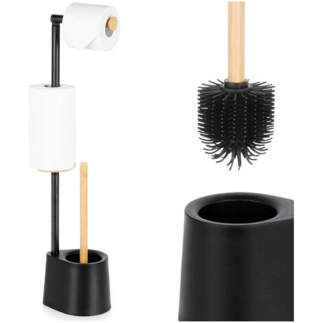Toilettenpapierständer mit Bürste, schwarz, 66 cm