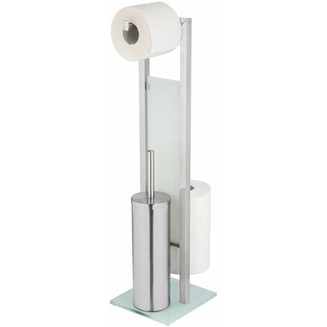 WENKO Edelstahl Stand WC-Garnitur Polvano, WC-Bürste mit Silikon-Bürstenkopf,  Silber glänzend, Edelstahl rostfrei glänzend, Silikon schwarz