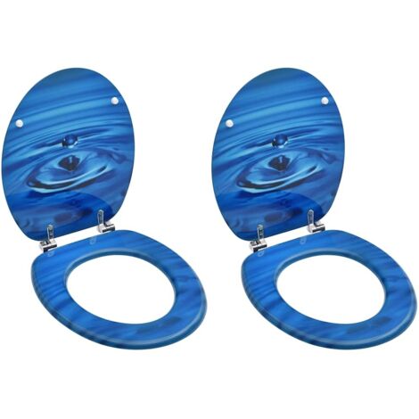 Toilettensitze mit Deckel 2 Stk. MDF Blau Wassertropfen-Design