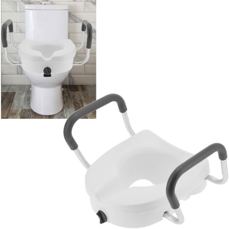 Toilettensitzerhöhung mit rutschfesten Armlehnen und erhöhtem Sitz für Senioren und Schwangere – Ergonomisches Hilfsmittel aus Aluminium und HDPE, Gesamthöhe 37 cm, maximale Belastbarkeit 136 kg, einf