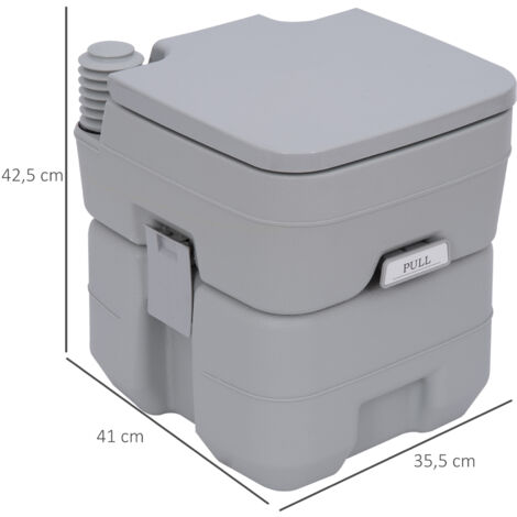 Toilettes de camping portables de 20 L, avec chasse d'eau et réservoir d'eaux usées, 35,5 x 41 x 42,5 cm, plastique, grises