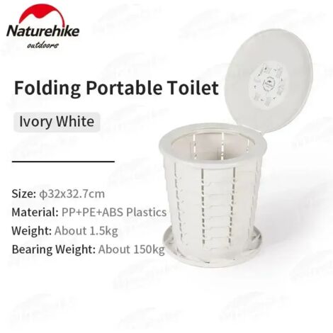 Toilettes de voyage pliables et portables (blanc ivoire), supportant jusqu'à 150 kg, idéales pour le camping, la randonnée et les activités de plein air.