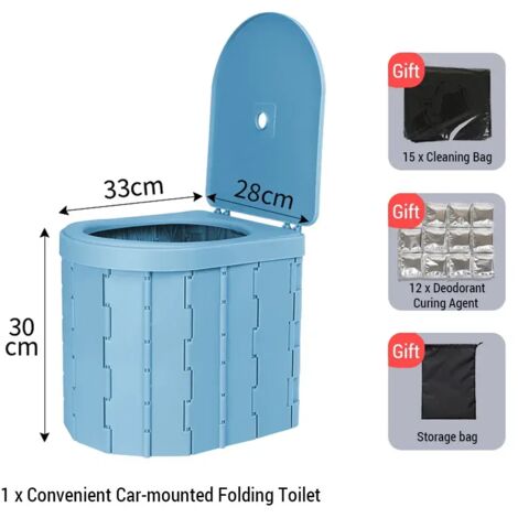 Toilettes extérieures bleues pour le camping. Toilettes pliables et pratiques à fixer en voiture pour les voyages. Convient aux adultes, aux enfants et aux personnes âgées. Anti-odeurs et antidérapant