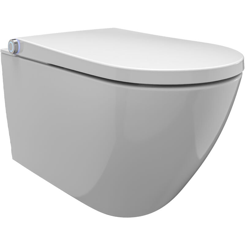 Toilettes japonaises suspendues en céramique, wc japonais lavant avec bouton, jets réglables, abattant veilleuse led - Blanc - 59,3x38,4x38cm - Basic