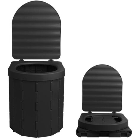 Toilettes portables avec couvercle pliables, réservoir à déchets d'urgence pour le camping, la randonnée, la plage et les voyages (noir)