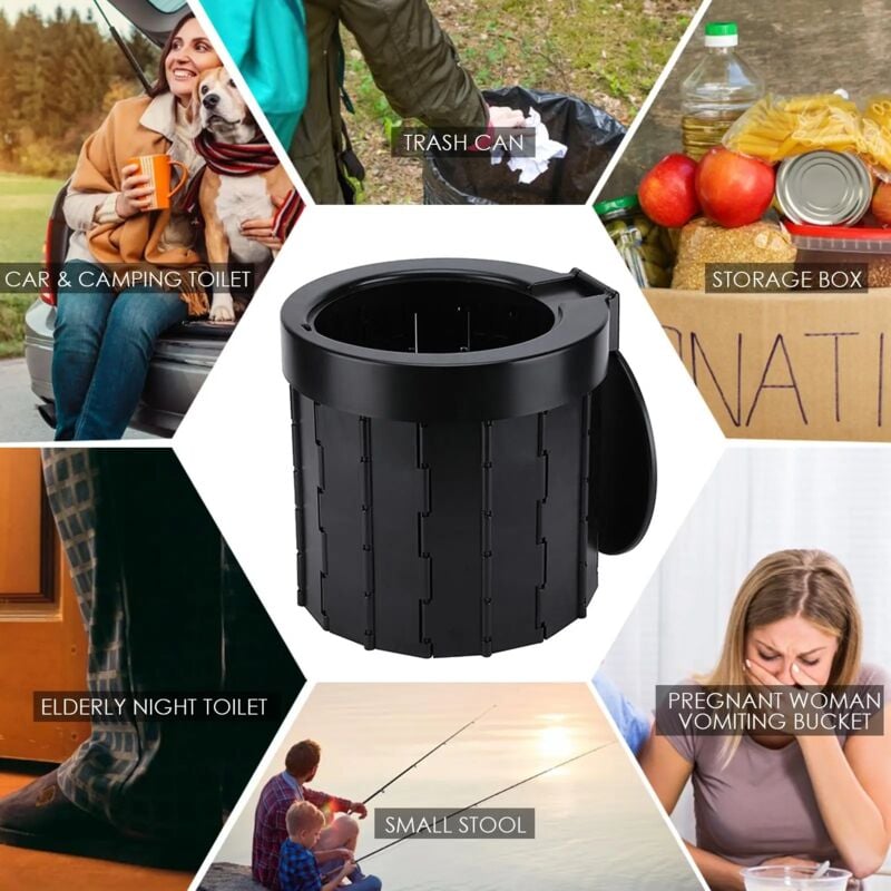 Toilettes portables pliantes en plastique pour l'extérieur, siège de toilette, multifonction, pour voiture, Camping, randonnée, 31x30x25cm noir-