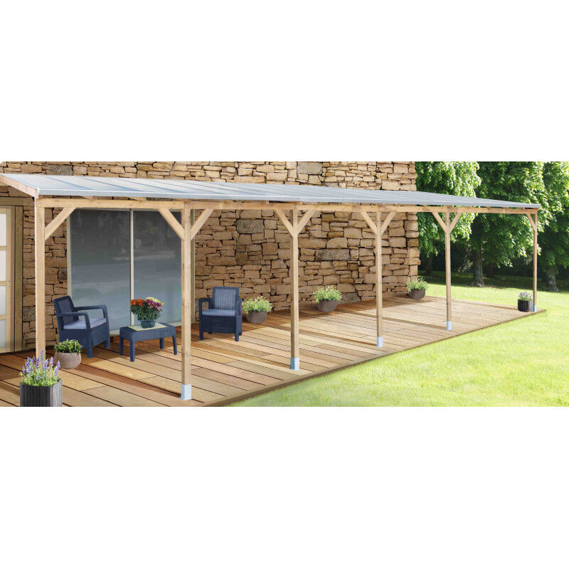 Toit Couv'Terrasse® en bois 3x10,4 m - Avec toit polycarbonate