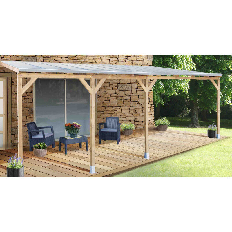 Toit Couv'Terrasse® en bois 3x6,8 m - Avec toit polycarbonate