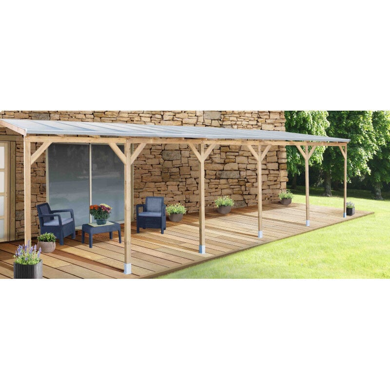 Toit Couv'Terrasse® en bois 3x9,2 m - Avec toit polycarbonate