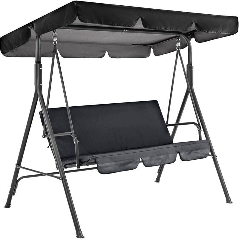 Toit de Rechange Noir pour Balancelle de Jardin 3 Places Toile Universelle, Imperméable, Protection UV pour Mobilier Extérieur