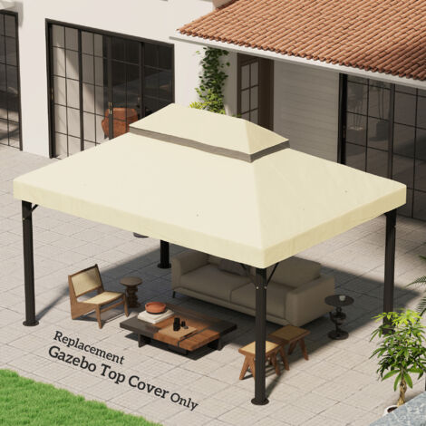 Toit de remplacement kiosque 3x4m blanc crème double étanche 370g/㎡ UPF30+,housse de rechange résistante pour jardin et patio.