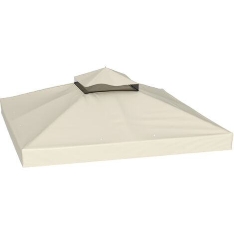 Toit de remplacement pour tonnelle 3 x 3 m, imperméable double toit, housse de rechange en tissu Oxford 370 g/m², blanc crème