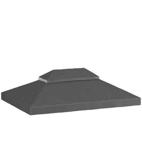 Toit de remplacement pour tonnelle 3 x 4m, couverture imperméable, double toit en tissu Oxford 370 g/m², gris foncé