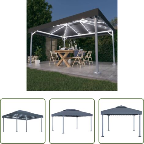 Toit en tissu -  Tonnelle et guirlande lumineuse à LED 4x3m Anthracite Aluminium