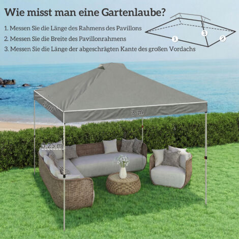 Toiture de pavillon de remplacement, étanche UV50+ avec 8 trous de drainage, 3 x 3 m, gris clair