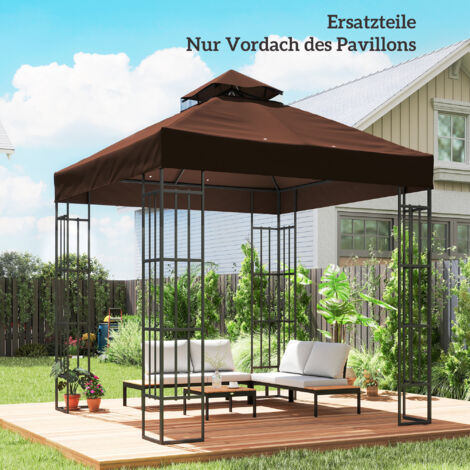 Toiture de remplacement 3 x 3 m pour gazebo. bâche de remplacement avec trous de drainage. protection solaire UPF 30+. couleur café