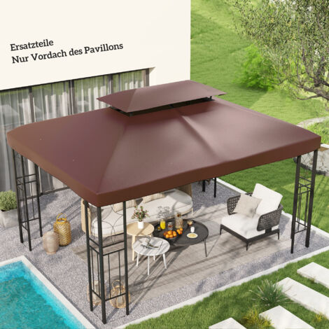 Toiture de remplacement pour pavillon. 3 x 4 m. bâche de remplacement avec trous de drainage. polyester. protection solaire UPF 30+. couleur café