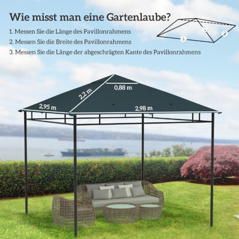 Toiture de remplacement pour pavillon de jardin, polyester, 2,98 x 2,95 m, gris foncé