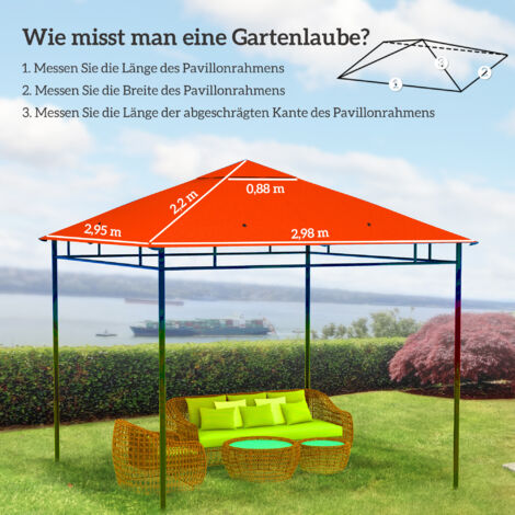Toiture de remplacement pour pavillon de jardin, polyester, 2,98 x 2,95 m, orange