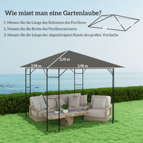 Toiture de remplacement pour tonnelle 3 x 3 m, imperméable (UPF 30+), en tissu Oxford 370 g/m², gris