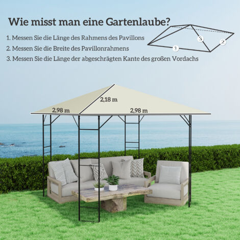 Toiture de remplacement pour tonnelle 3 x 3 m, toile Oxford déperlante UPF30+, 370 g/m², blanc crème