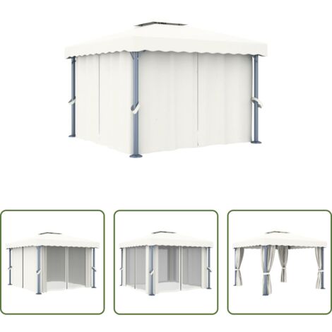 Toiture double -  Tonnelle avec rideau 3x3 m Blanc crème Aluminium