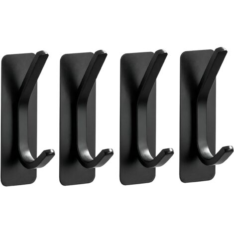 TOJ Living Crochets adhésifs muraux – Patères autocollantes – Sans perçage – Lot de 4 – Avec bande adhésive – noir mat