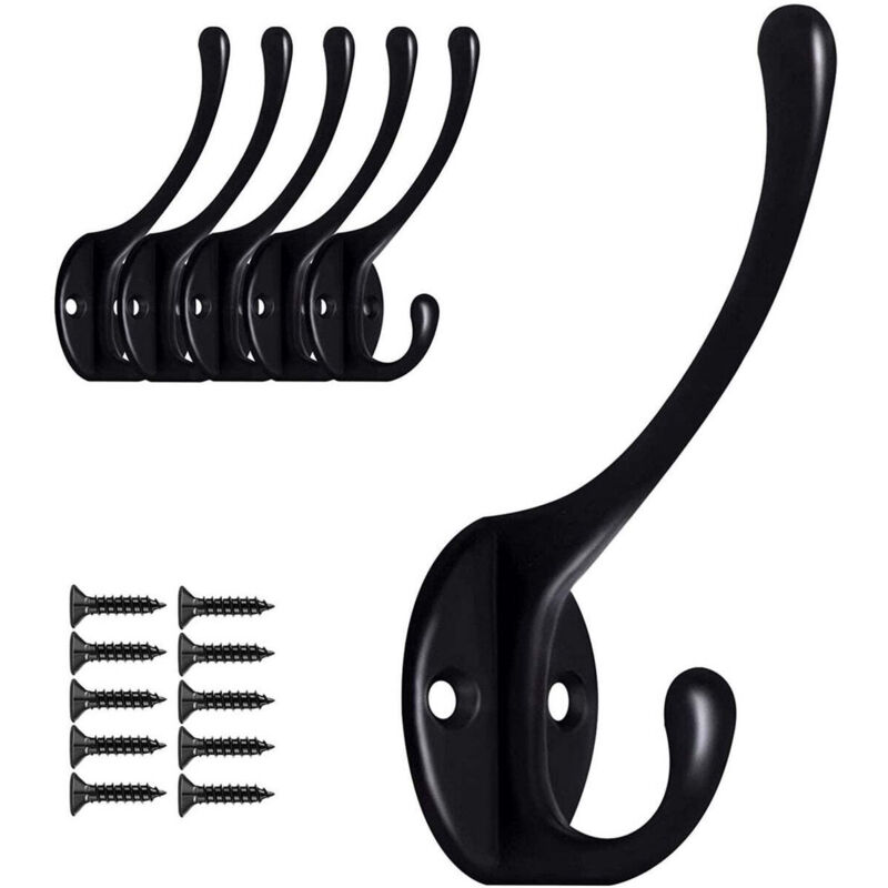TOJ Living Crochets muraux pour portemanteau – Lot de 5 – Patères – Charge 5 kg – Vis incluses – noir mat