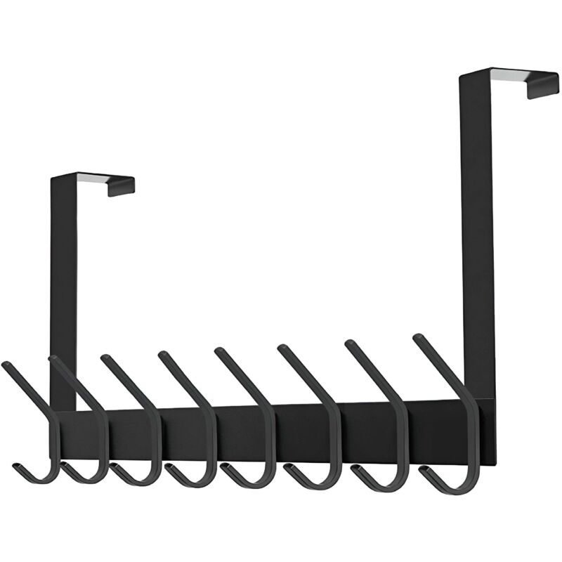 TOJ Living Porte-manteau de porte 16 crochets – Patère de porte – Sans perçage – Style moderne & industriel – Acier inoxydable – 58 cm – noir mat
