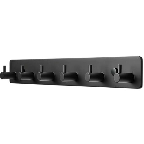 TOJ Living Porte-manteau mural 6 crochets – Patère murale / porte-serviettes – Style industriel & moderne – Acier inoxydable – 39 cm – noir mat