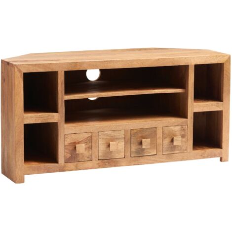 Toko Light Mango Corner TV Unit Open - Solid Mango Wood - L45 x W110 x H55 cm