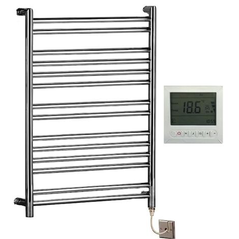 Tokyo Electric Designer Stainless Steel Central Heating Towel Rail 500 x 850mm + 7 Day Timer/Thermostat