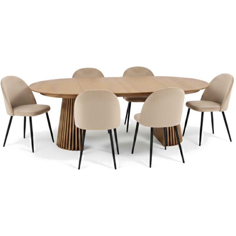 Ebuy24 Tokyo Essgruppe Esstisch Natur, 6 Stühle Aus Beigem Velours.