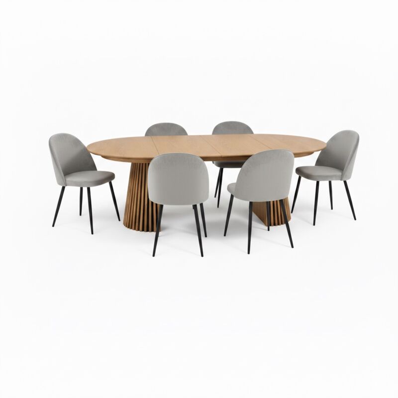 Ebuy24 Tokyo Essgruppe Esstisch Natur, 6 Stühle Aus Grauem Velours.