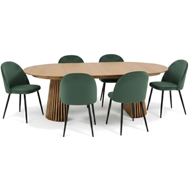 Ebuy24 Tokyo Essgruppe Esstisch Natur, 6 Stühle Aus Grünem Velours.