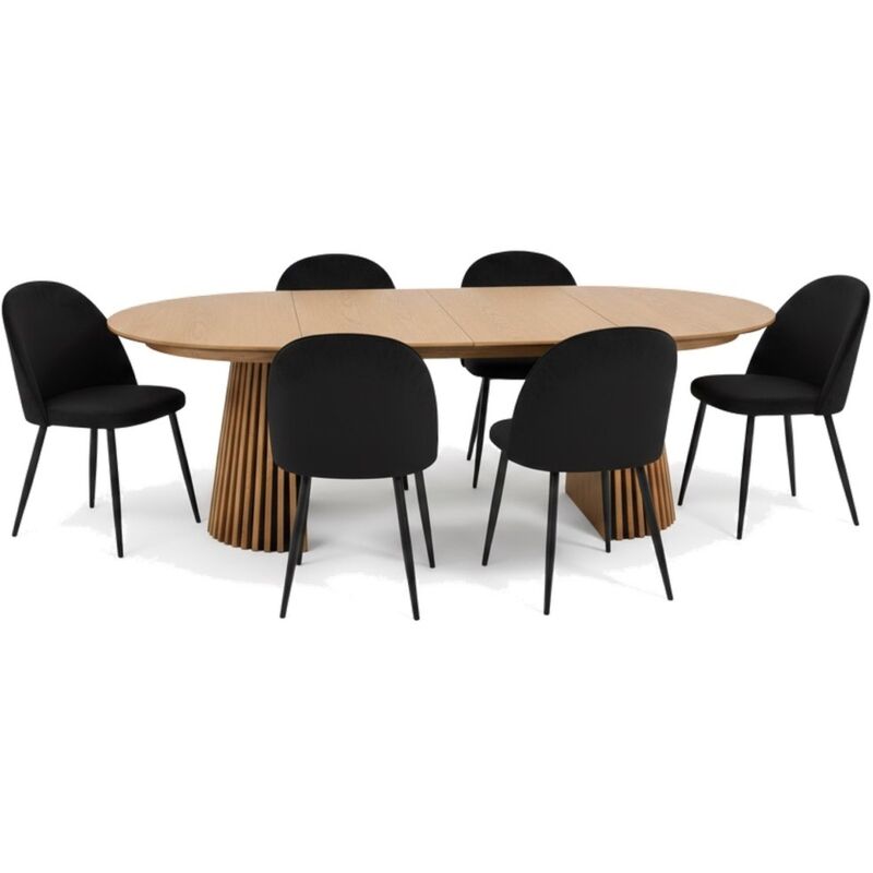 Ebuy24 Tokyo Essgruppe Esstisch Natur, 6 Stühle Aus Schwarzem Velours.