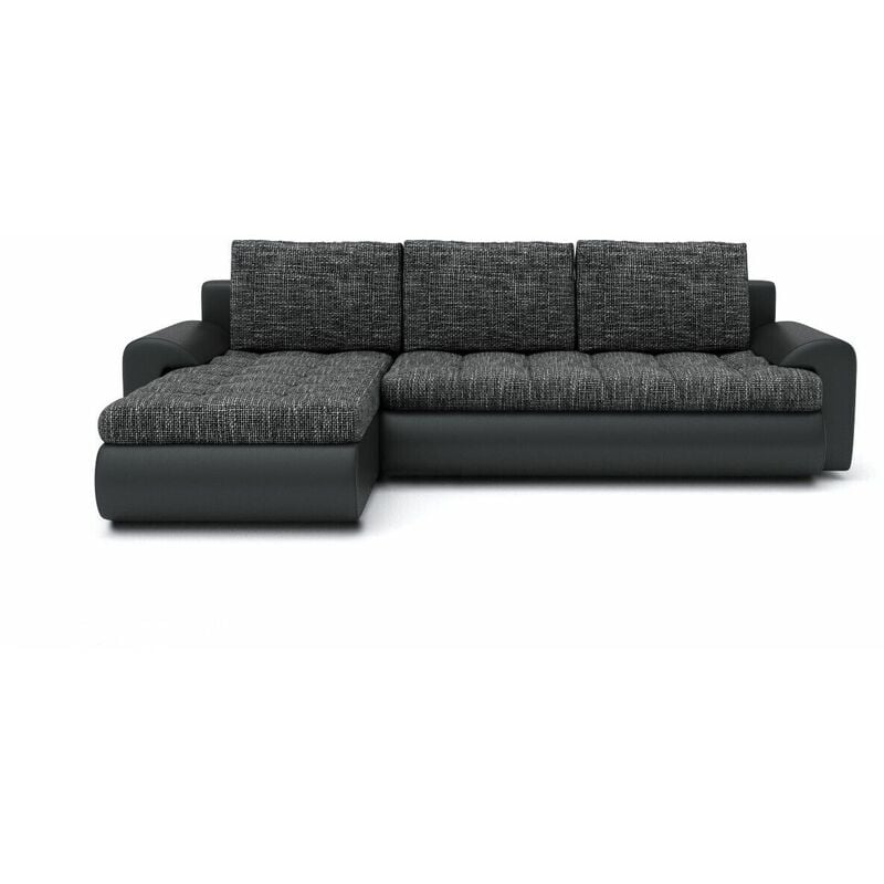 Tokyo Left Hand Facing Pleated Fabric Corner Sofa Bed - Dark Grey & Black